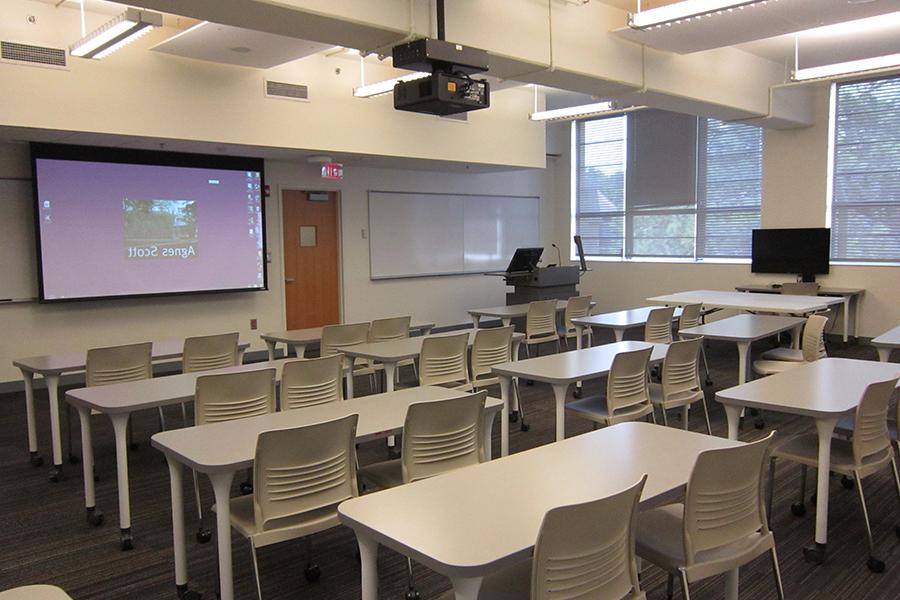 View of Campbell 215 desks and screen